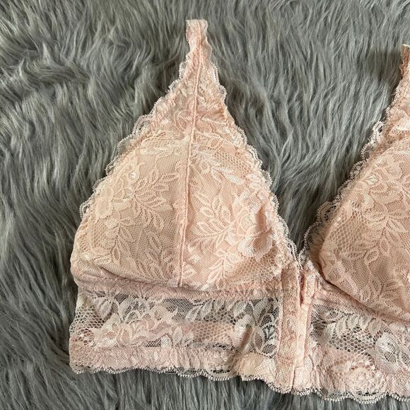 Pure Beauty By Rene Rofe Bralette Womens Size XL Pink Floral Lace Wirefree Bra - Picture 2 of 7